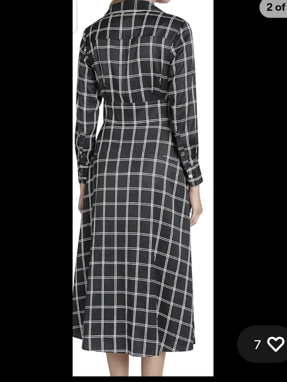 Tahari ASL Black & White Windowpane Wrap Midi Dress 14 NWT - Picture 2 of 8